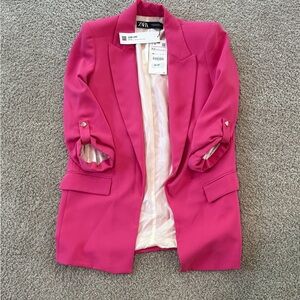 Zara Pink Blazer Modern Tailored Suit Jacket